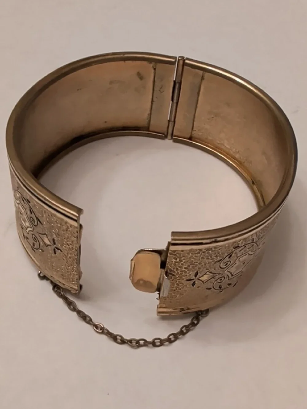 Coro Gold-Tone Floral Engraved Hinged Bangle Bracelet